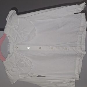 Zara White Long-Sleeve Button-Down Blouse with Ruffle Collar Toddler 3T